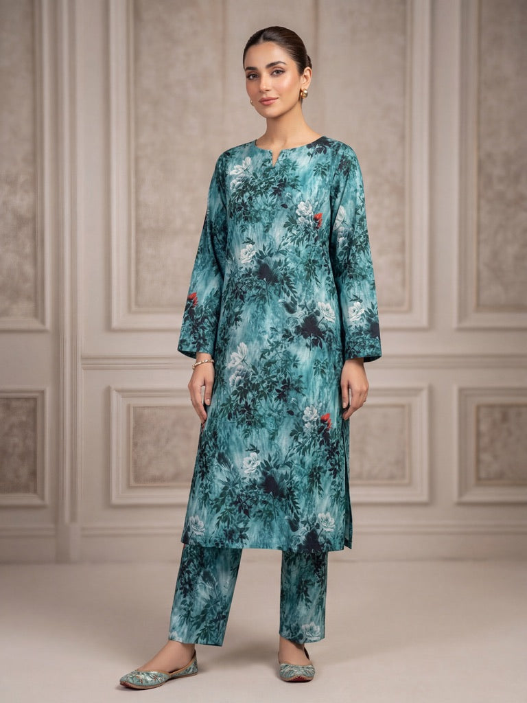Blue Floral Elegance – Printed Cotton Lawn 2 Piece