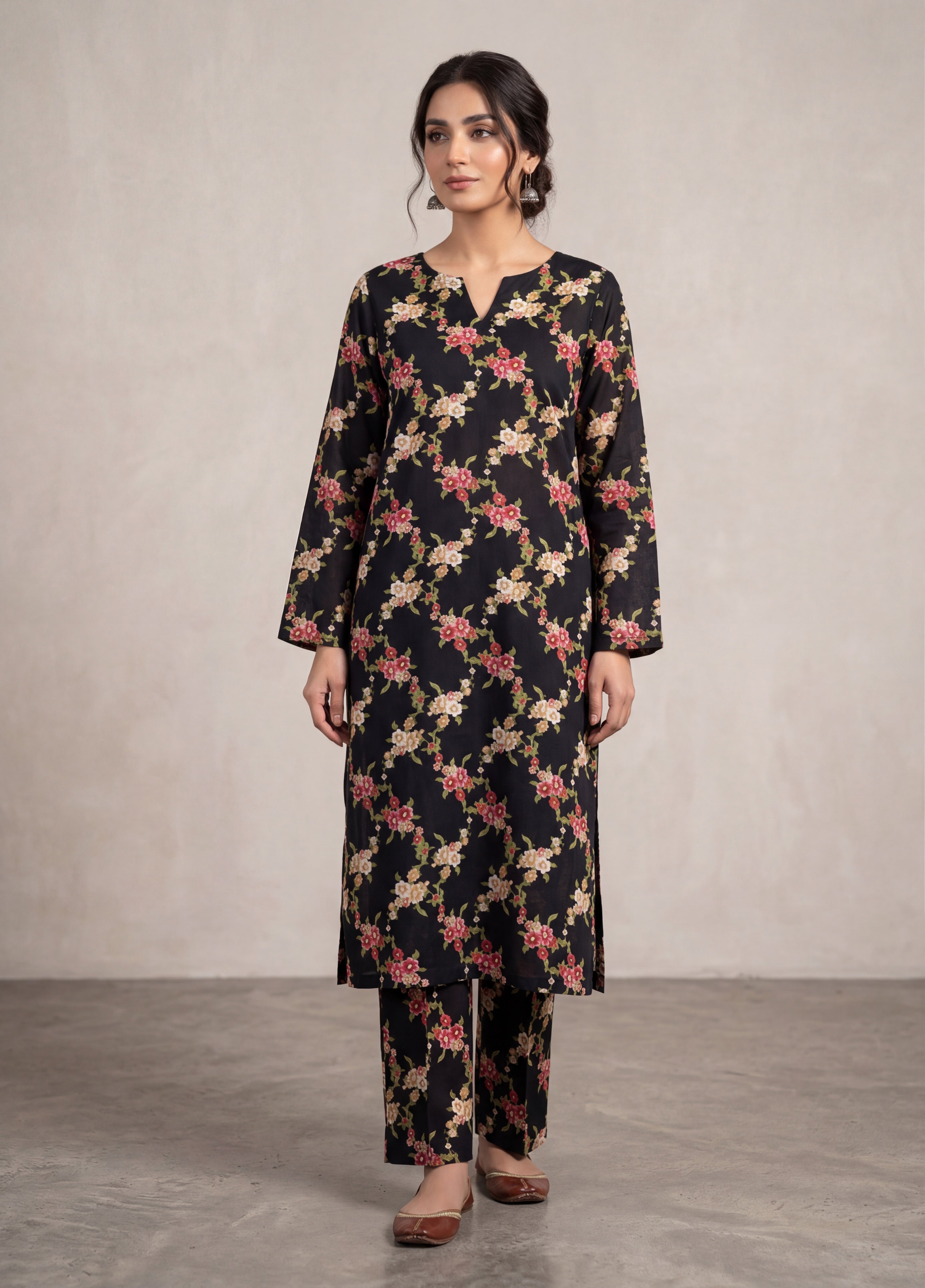 Black Blossom – Printed Cotton Lawn 2 Piece