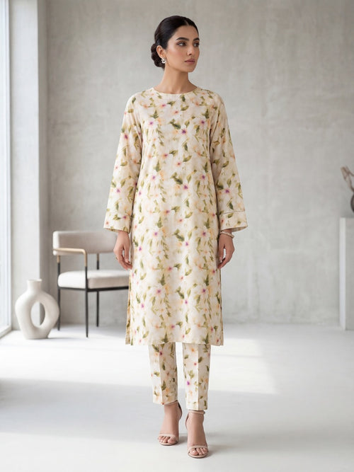 Beige Floral – Printed Cotton Lawn 2 Piece
