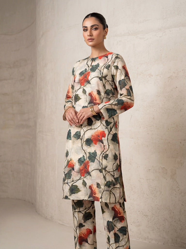 Ivory Garden Roses – Printed Cotton Lawn 2 Piece