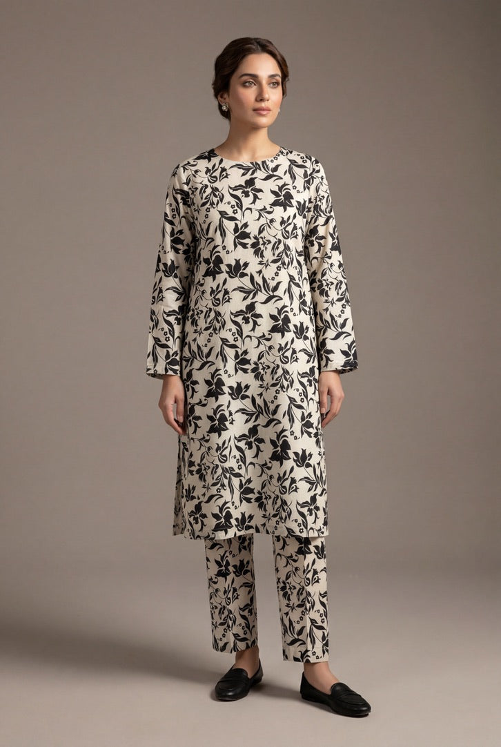 White and black – Printed Cotton Lawn 2 Piece
