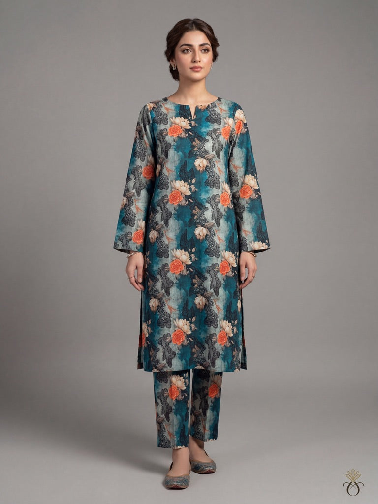 Ocean Rose – Printed Cotton Lawn 2 Piece