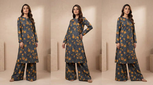 black orange floral – Printed Cotton Lawn 2 Piece